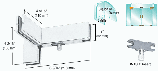 Right Hand Sidelite Mounted Transom Patch with Support Fin Bracket and 1NT300 Insert: Satin Anodized