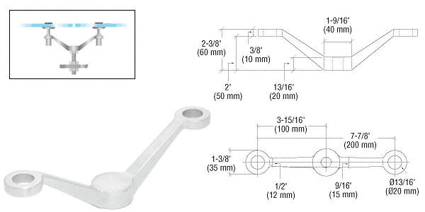 Post or Column Mount Regular Duty 2 Arm Spiders: Polished Stainless