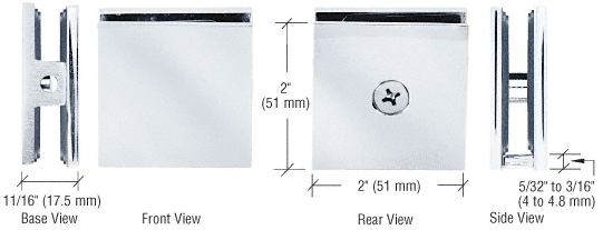 Square Wall Mount Clamp Hole-in-Glass Style: Polished Chrome
