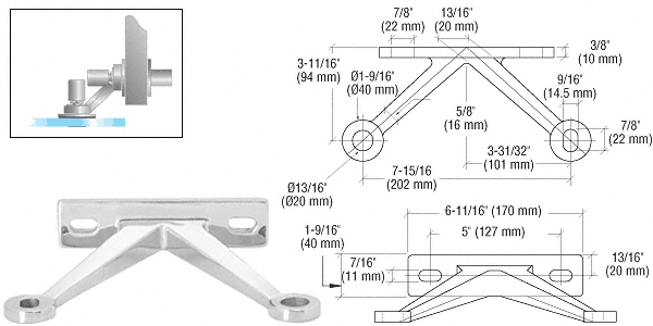 Wall/Fin Mount Frame Heavy Duty "V" Arm Spiders: Polished Stainless