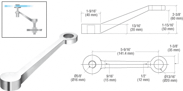 Post or Column Mount Regular Duty 1 Arm Long Spiders: Polished Stainless