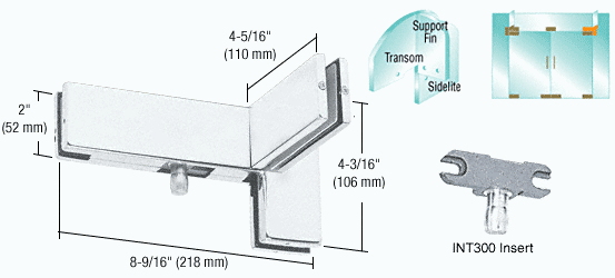 Left Hand Sidelite Mounted Transom Patch with Support Fin Bracket and 1NT300 Insert: Satin Anodized