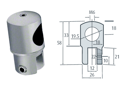 European Movable Bracket for 8 to 12 mm Glass, Round Bar