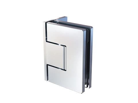 Florence 90° glass to wall adjustable swing door hinge with polymer technology, offset back plate: Polished Chrome
