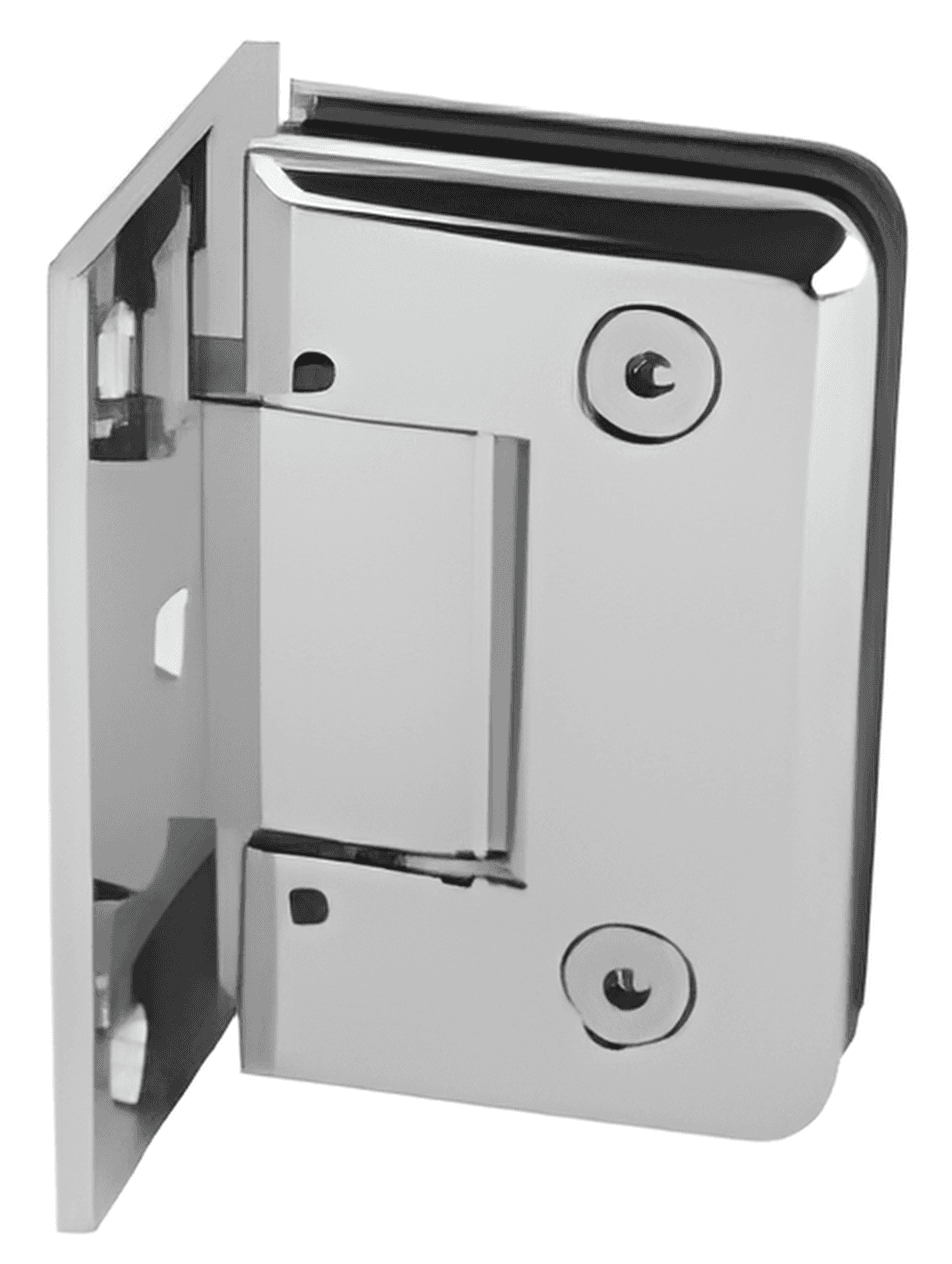 Wall mount glass to wall hinge offset back plate with curve plate with 5 degree adjustable, self closing within 5 degree, can be used for 8,10 and 12mm toughened glass: Polished nickel