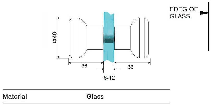 Shower Door Knob, 35 x 35 mm - SWGK801