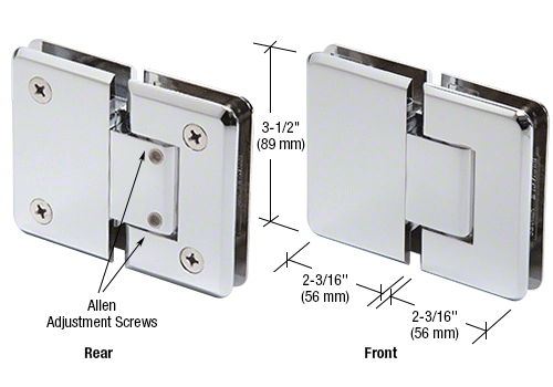 Adjustable Pinnacle 380 Series 180 Degree Glass-to-Glass Hinge: Polished Chrome