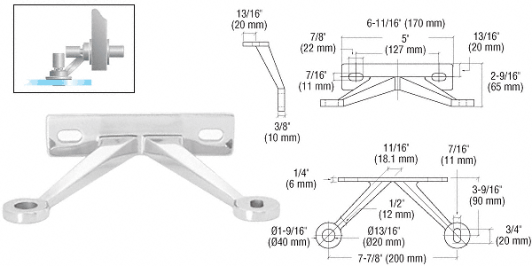 Wall/Fin Mount Frame Regular Duty "V" Arm Spiders: Polished Stainless