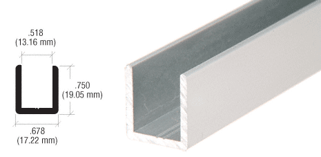 Deep U-Channel for 1/2" Glass - 144" (fits 10 - 12 mm glass): Brite Anodized
