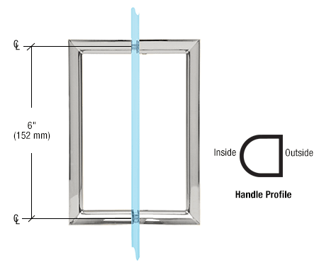 RM Back-to-Back Pull Handles, 6", Flat Outside and Round Inside