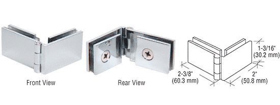 90° Glass-to-Glass Showcase Hinges: Polished Chrome