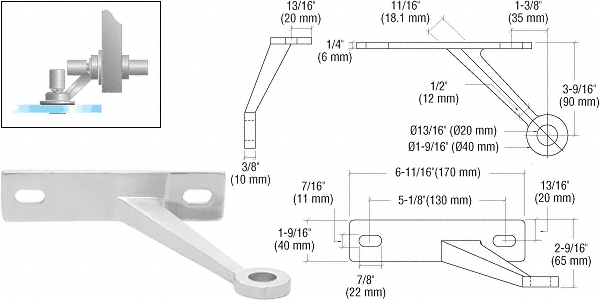 Wall/Fin Mount Frame Regular Duty Left Single Arm Spiders: Polished Stainless