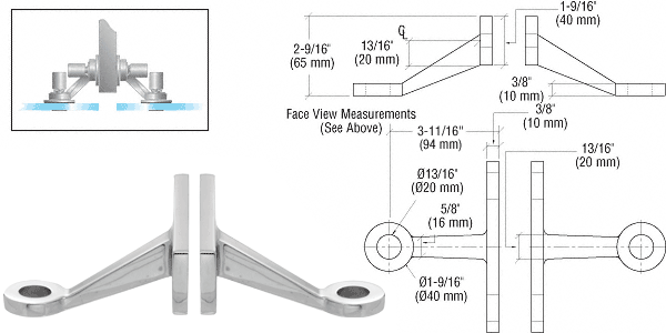 Wall/Fin Mount Frame Heavy Duty 2 Arm Spiders: Polished Stainless