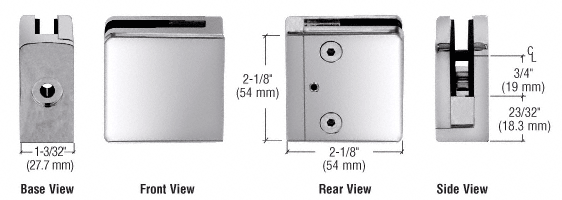 Z-Series Square Flat Base Stainless Steel Clamp for 3/8" Glass: Polished Stainless