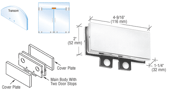 Transom Mounted Patch Connector with Two Reversible Door Stops: Polished Stainless