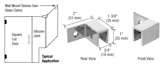 Right Hand Sleeve Over Wall Mount Glass Clamp (SWG-04801)