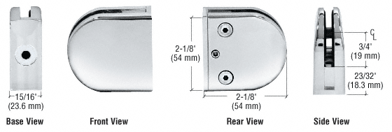 Z-Series Round Type Flat Base Zinc Clamps for 1/4" and 5/16" Glass (fits 6 - 8 mm glass): Polished Chrome