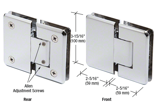 Adjustable Cologne Series Glass-to-Glass Mount Hinges: Polished Chrome