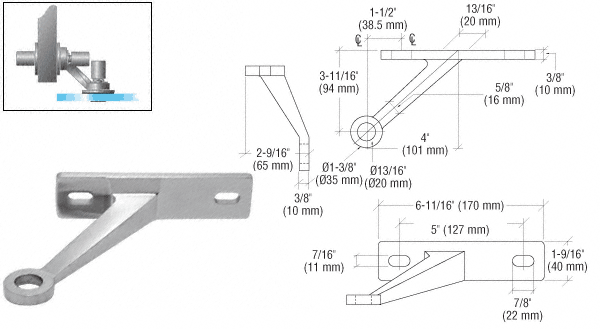 Wall/Fin Mount Frame Heavy Duty 1 Right Arm Spider: Polished Stainless