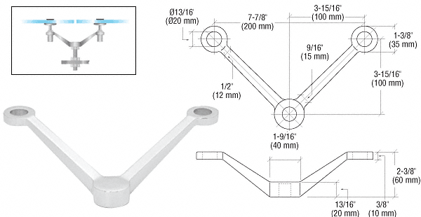 Post or Column Mount Regular Duty "V" Arm Spiders: Polished Stainless