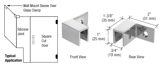 Left Hand Sleeve Over Wall Mount Glass Clamp (SWG-04797)