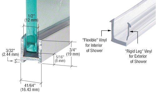 Dry Glaze U-Channel for 3/8" Glass Only (fits 10 mm glass): Brite Anodized