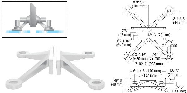 Wall/Fin Mount Frame Heavy Duty 4 Arm Spiders: Polished Stainless