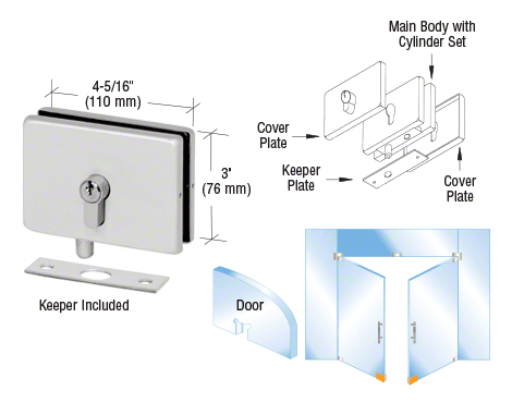 EUR European Series Glass Mounted Patch Locks: Satin Anodized