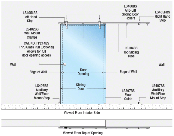 Laguna Wall Mount Single Sliding Door Kit: Brushed Stainless