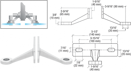Wall/Fin Mount Frame Regular Duty 2 Arm Spiders: Polished Stainless